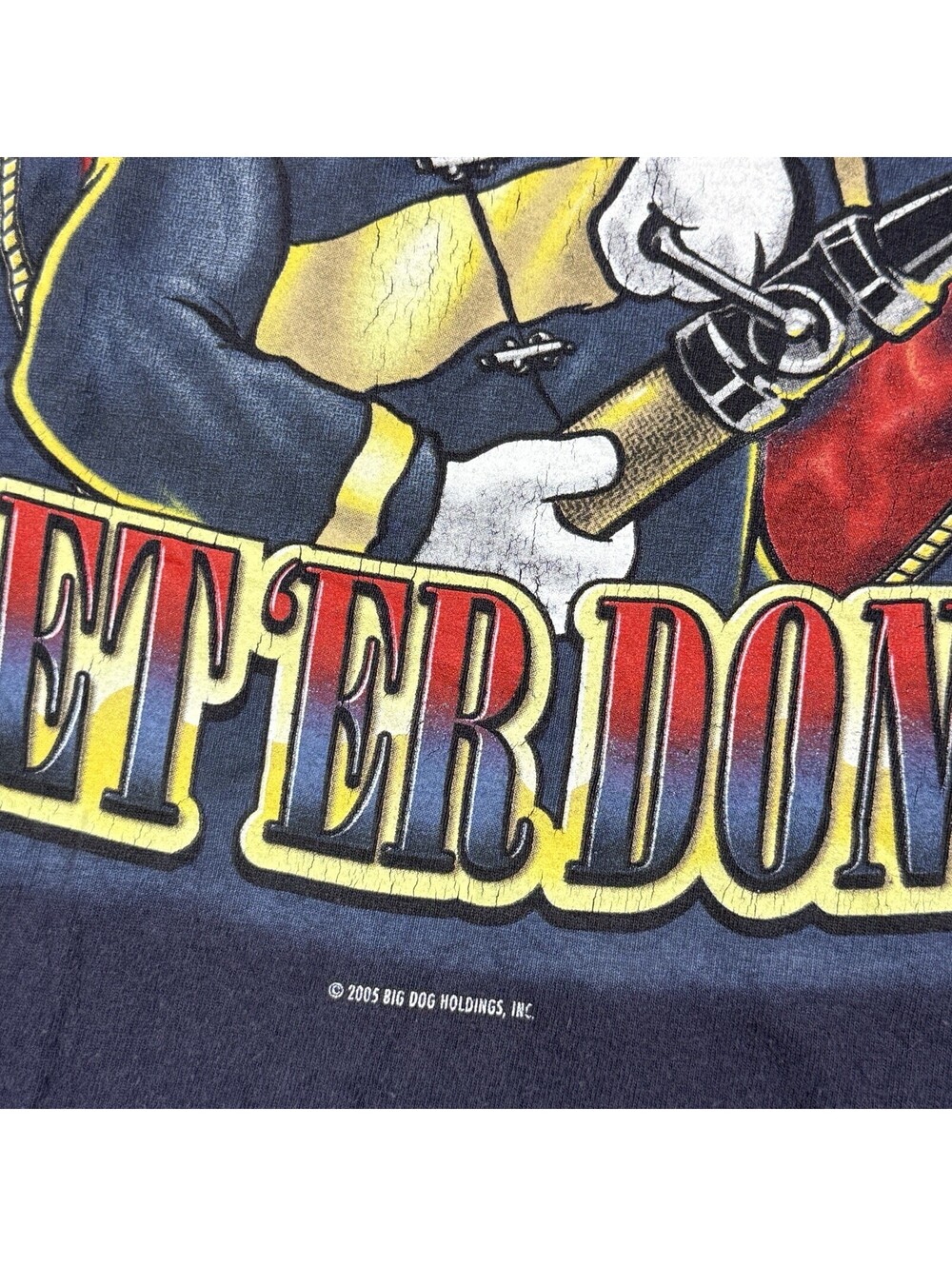 2005 VTG Big Dogs Firefighters 'Get Er Done' Graphic T Shirt Navy Size L Y2K Dog - Picture 7 of 9
